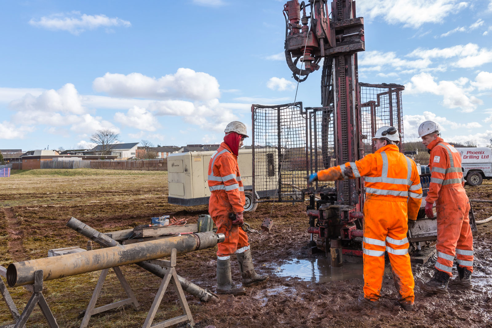 Borehole drilling rig operating in Croydon garden for domestic water supply